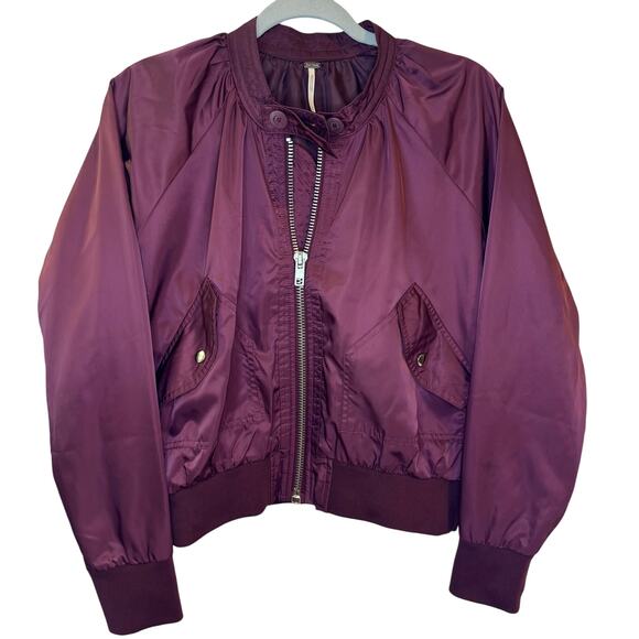 EUC Free People Womens Burgundy Full-Zip Bomber Jacket - Picture 2 of 4